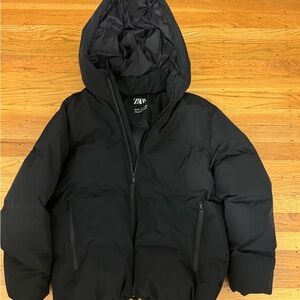 Zara heat sealed puffer coat in black size 11-12 years